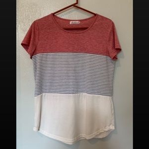 Women's Summer Short Sleeve Striped Junior Blouse